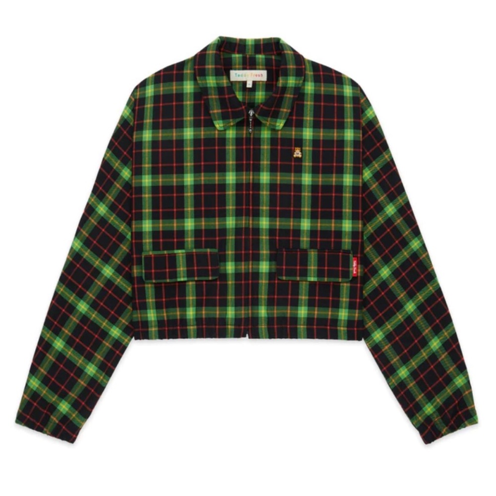 Teddy Fresh Cropped Plaid Zip Up Jacket Women’s Small